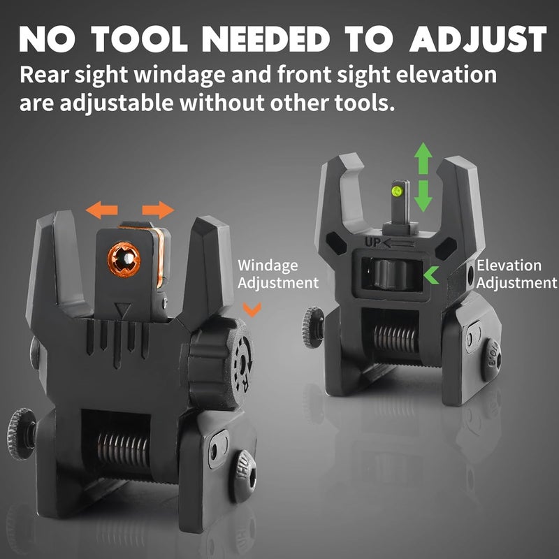 TPRCOL Flip Up Sight Front and Rear Flip Lightweight Sights,with Green Red Fiber Optics Dots, Mounted on Any Picatinny or Weaver Rail - Image 5